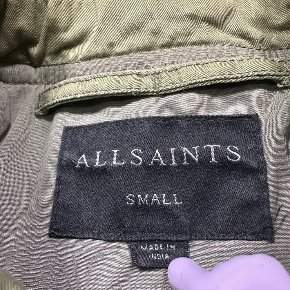 All Saints Military Utility Jacket Mens S Olive Green Zip Button Field Chore